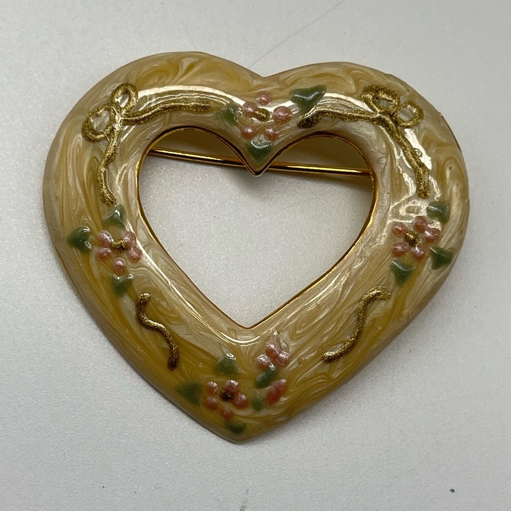 NEW Open Heart Painted Enamel Brooch